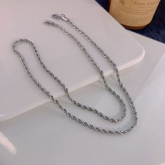 Waterproof Silver Rope Chain Necklace*3mm Rope Chain*Tarnish Free - Picture 7 of 7